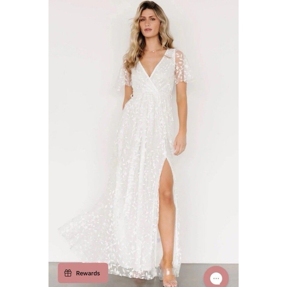 Baltic Born Marseille White Embroidered Maxi Dress Flutter Sleeve Wedding S NWT